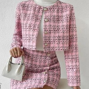 Pink 2 Piece Blazer and Skirt tweed set